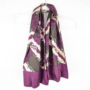 Vintage Y2K Abstract 100% Silk Scarf 9.5 x 32 Purple Brown Indie Grunge Festival